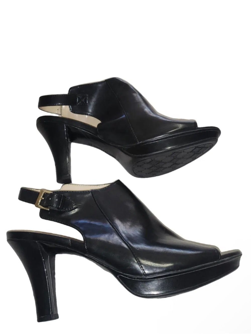 Naturalizer Black Vegan Leather Open-Toe Slingback Heels